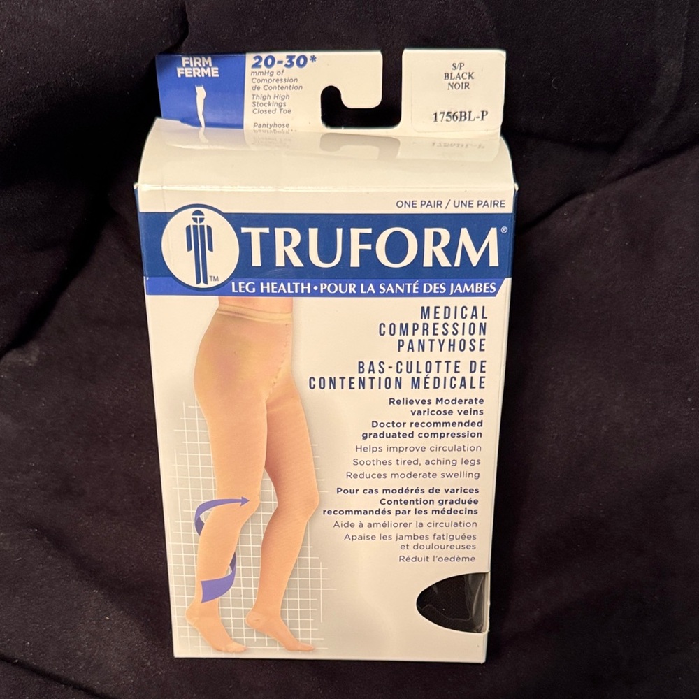 Truform Black Medical Compression Pantyhose Size Small